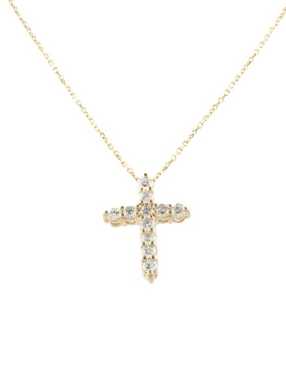 14k Solid Gold Diamond Cross Pendant Necklace